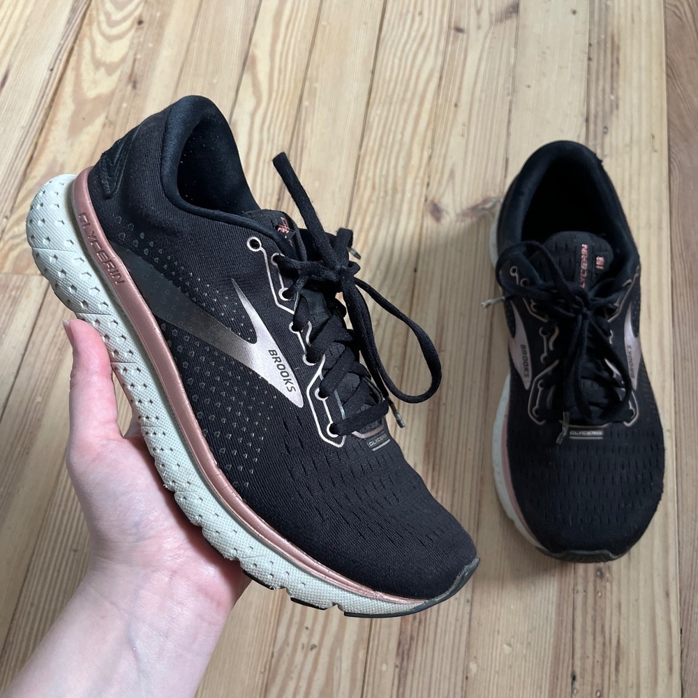 Brooks Glycerin 18 Running Shoes Womens Size 9 Black Rose Gold Metallic 1203171B
